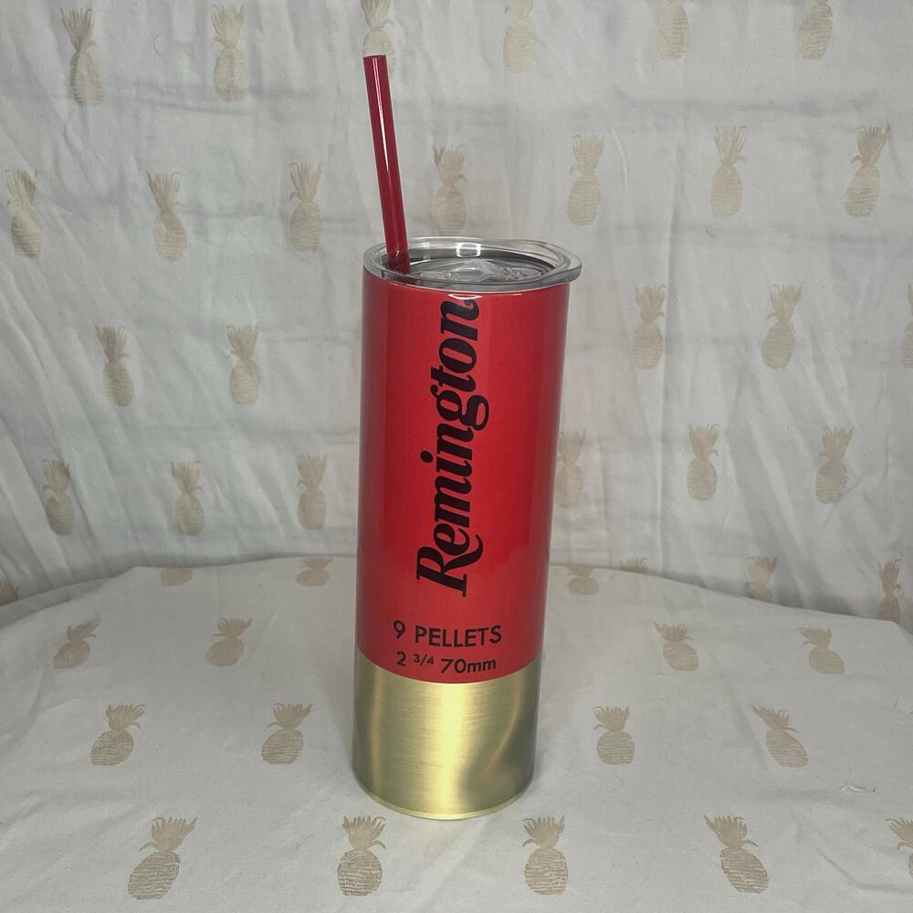 Remington Shotgun Shell custom 20 oz cold cup skinny tumbler EUC NEW STRAW